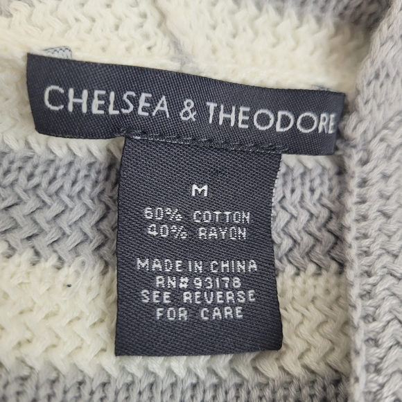 Chelsea & Theodore long gray white hoodie stripes sweater nautical cozy beach M - Picture 2 of 11